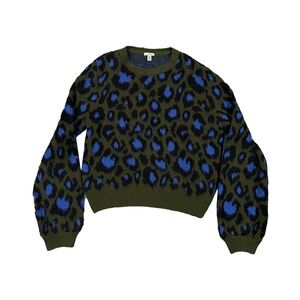 Ecoté Olive & Blue Leopard Sweater | Women's US Size S